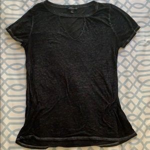 black cut out v-neck t-shirt